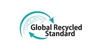Global Recycled Standard logo with teal circular arrows and globe design, indicating certified recycled material use in swimwear manufacturing.