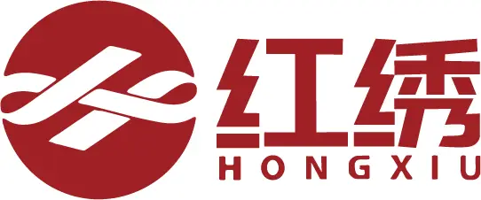 Hongxiu logo: red circular emblem with white stylized "H" and Chinese characters "红绣", bold red text "HONGXIU" below, representing swimwear manufacturer branding.