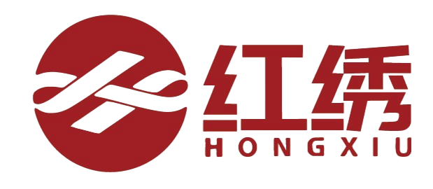 Hongxiu brand logo: red circular emblem with black stylized wave, bold red Chinese characters “红绣” and “HONGXIU” text on black background.