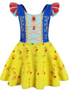 Girls’ Princess Swim Dress Snow White Inspired One Piece Bathing Suit with Apple Print Skirt Puff Sleeves Cosplay Costume