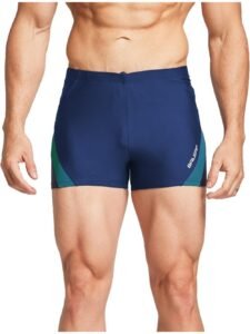 Men’s Square Leg Swim Trunks Quick Dry Athletic Training Swimwear UPF 50+ Boxer Briefs with Side Splicing Chlorine Resistant