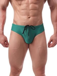 Men’s Low Rise Swim Briefs Sexy Bikini Surfing Trunks Quick Dry Bathing Suit with Adjustable Drawstring