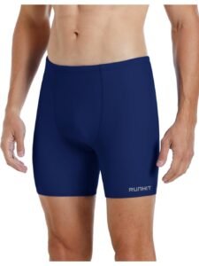 Men’s Swim Jammers Quick Dry Athletic Training Swimsuits Solid Navy Blue Compression Swim Shorts Chlorine Resistant