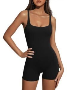 Women’s Square Neck Sleeveless Yoga Romper – One Piece Bodycon Tank Unitard Workout Jumpsuit