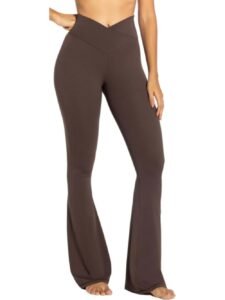 Women’s Crossover High Waisted Flare Leggings – V Front Bootcut Yoga Pants Tummy Control