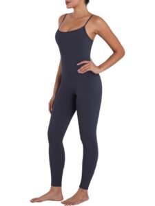 Women’s Spaghetti Strap Full Length Yoga Unitard – Sleeveless Cami Jumpsuit Workout Bodysuit