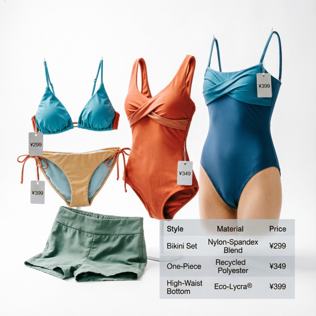 Swimwear pricing guide showing wholesale and retail price comparison for B2B buyers