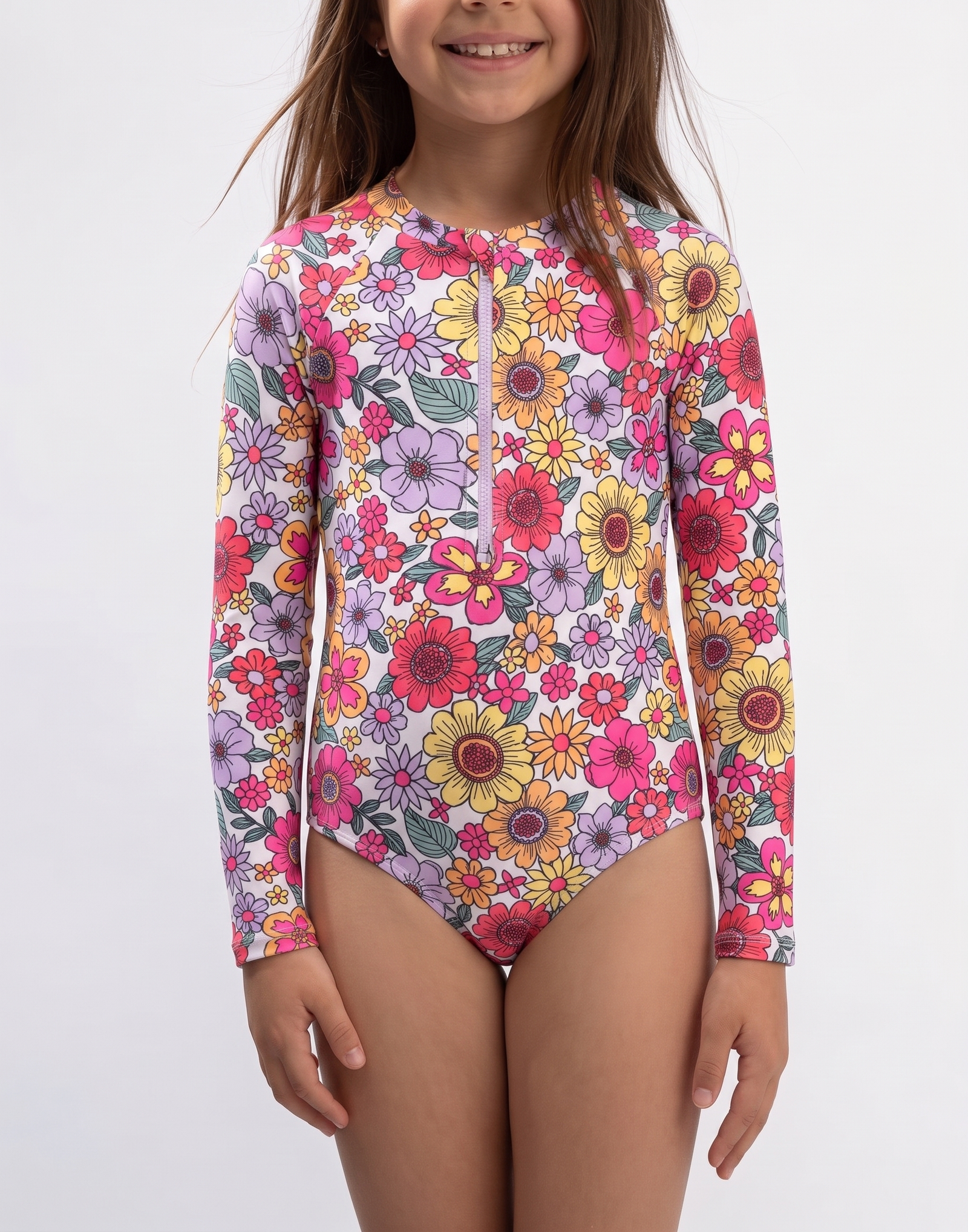 Long-Sleeve Zip-Front One-Piece Swimsuit
