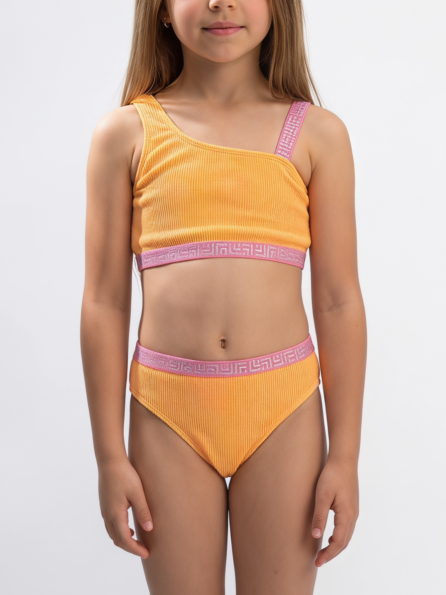 Asymmetric Strap Crop Top Bikini Set with Banded Waist