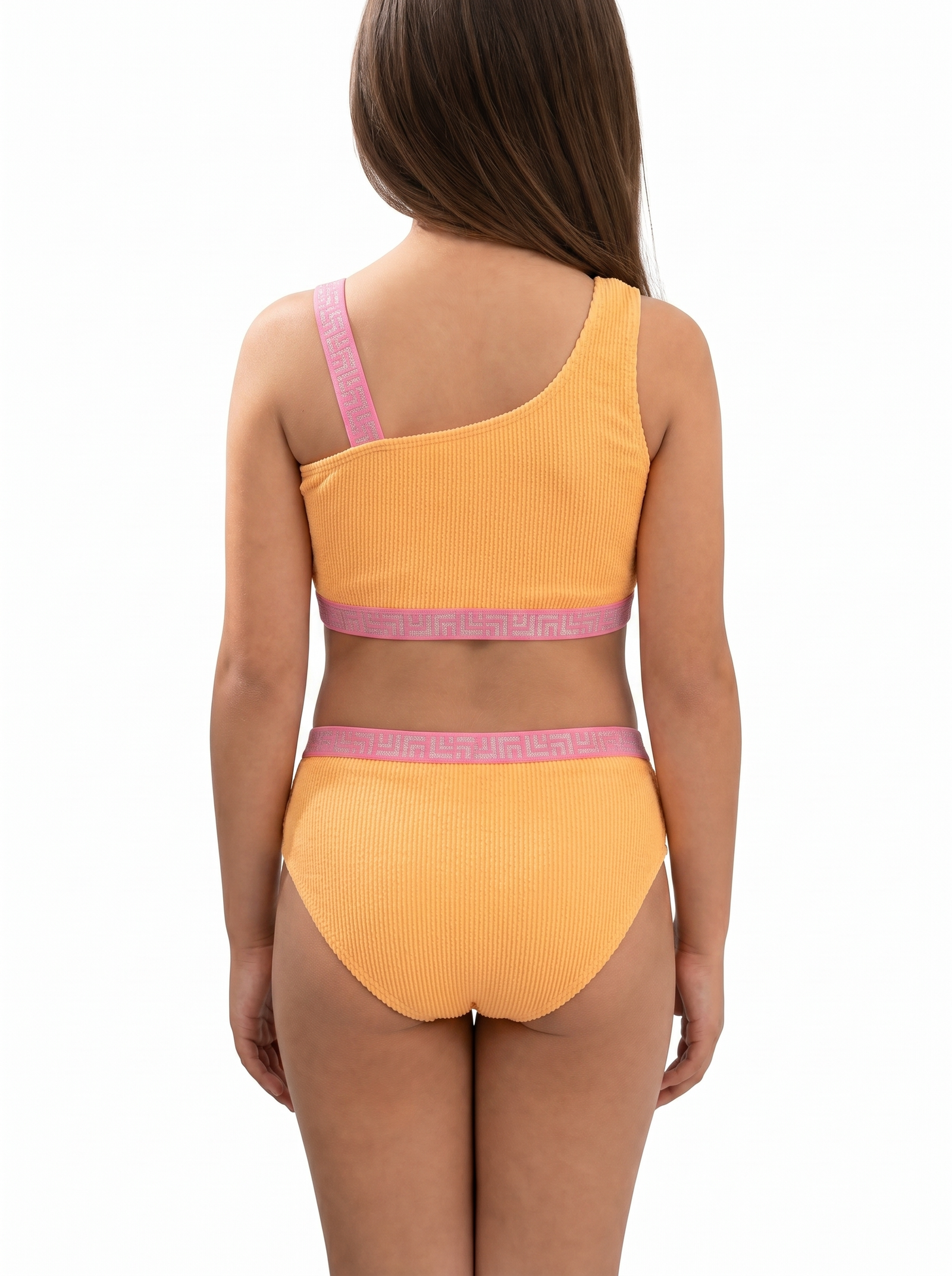 Asymmetric Strap Crop Top Bikini Set with Banded Waist