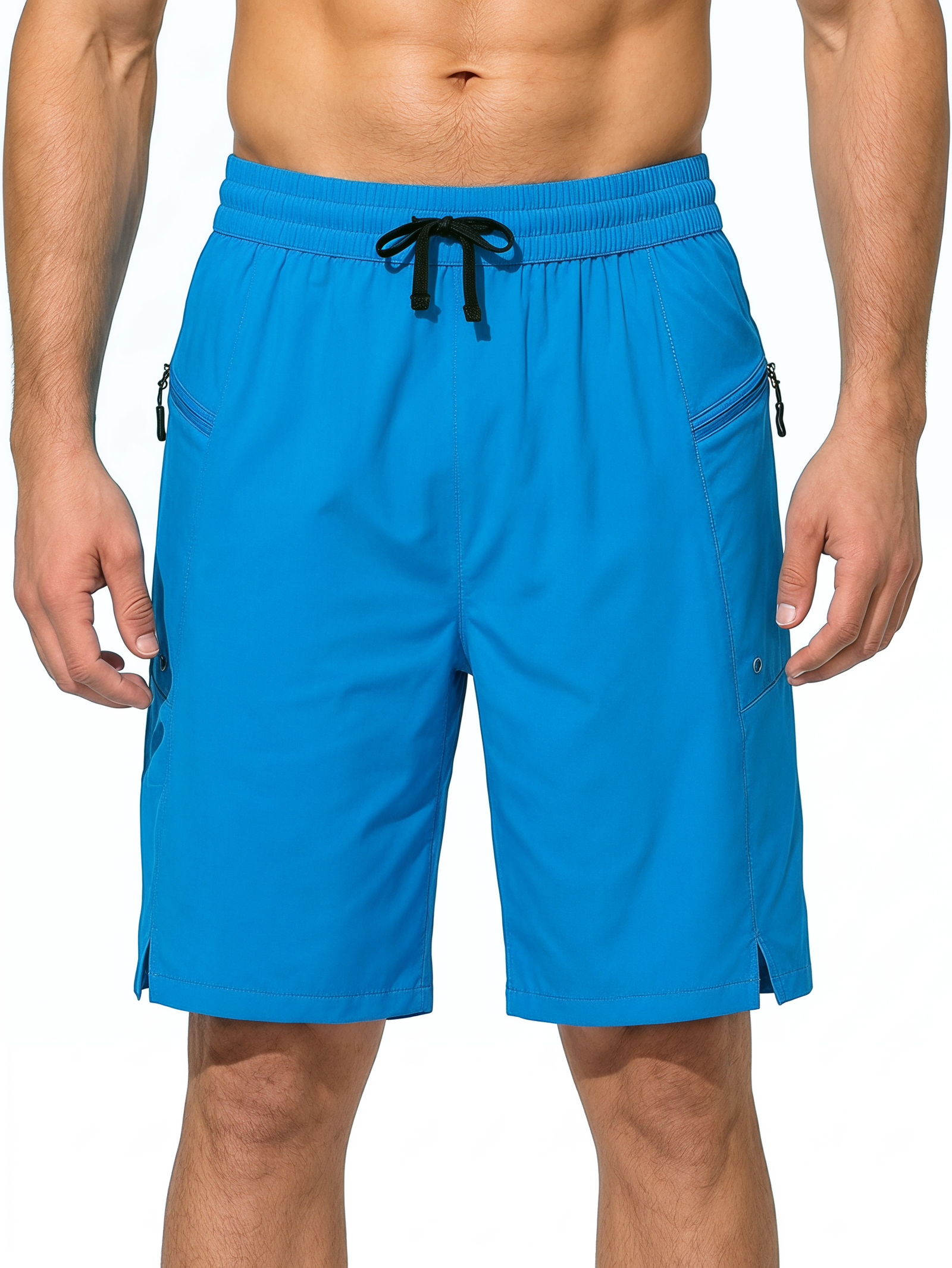 Zip-Pocket Drawstring Swim Trunks