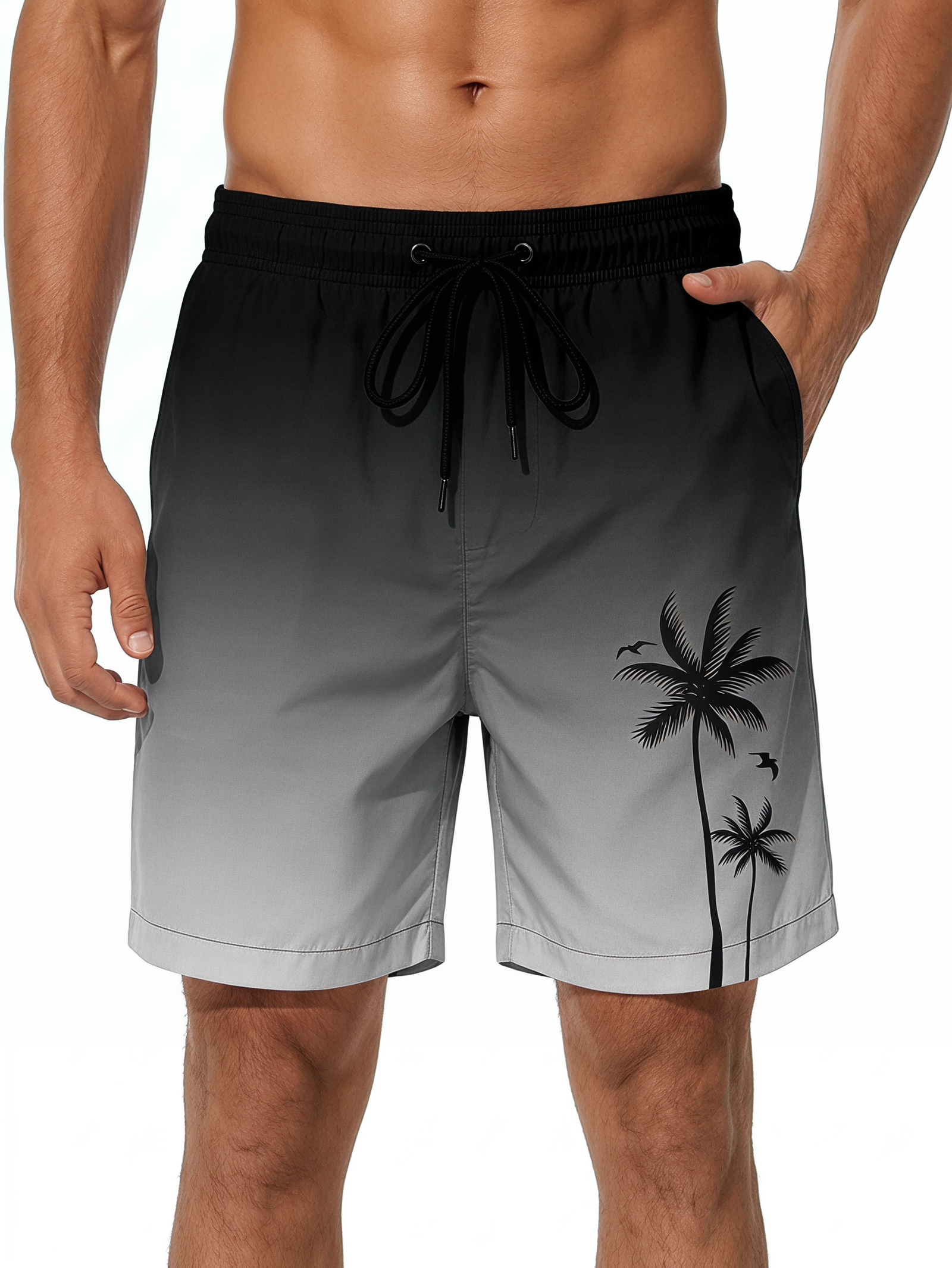 Elastic-Waist Drawstring Swim Trunks