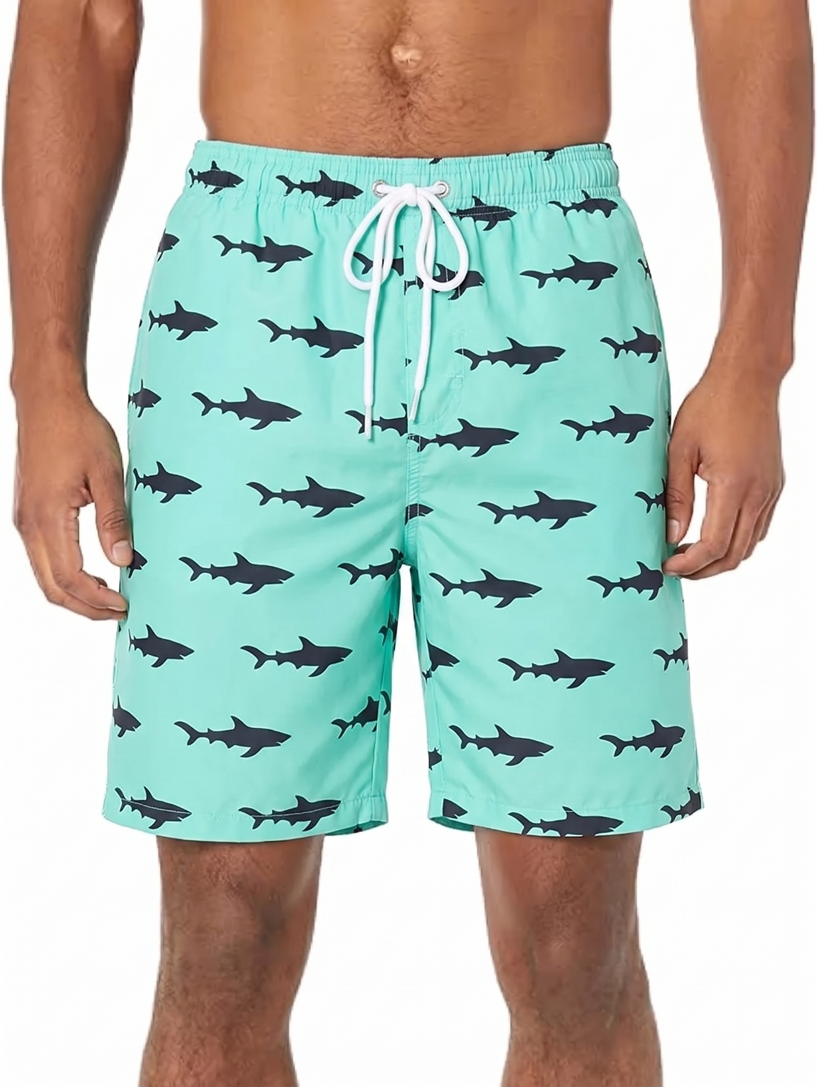 Elastic Waist Drawstring Swim Trunks