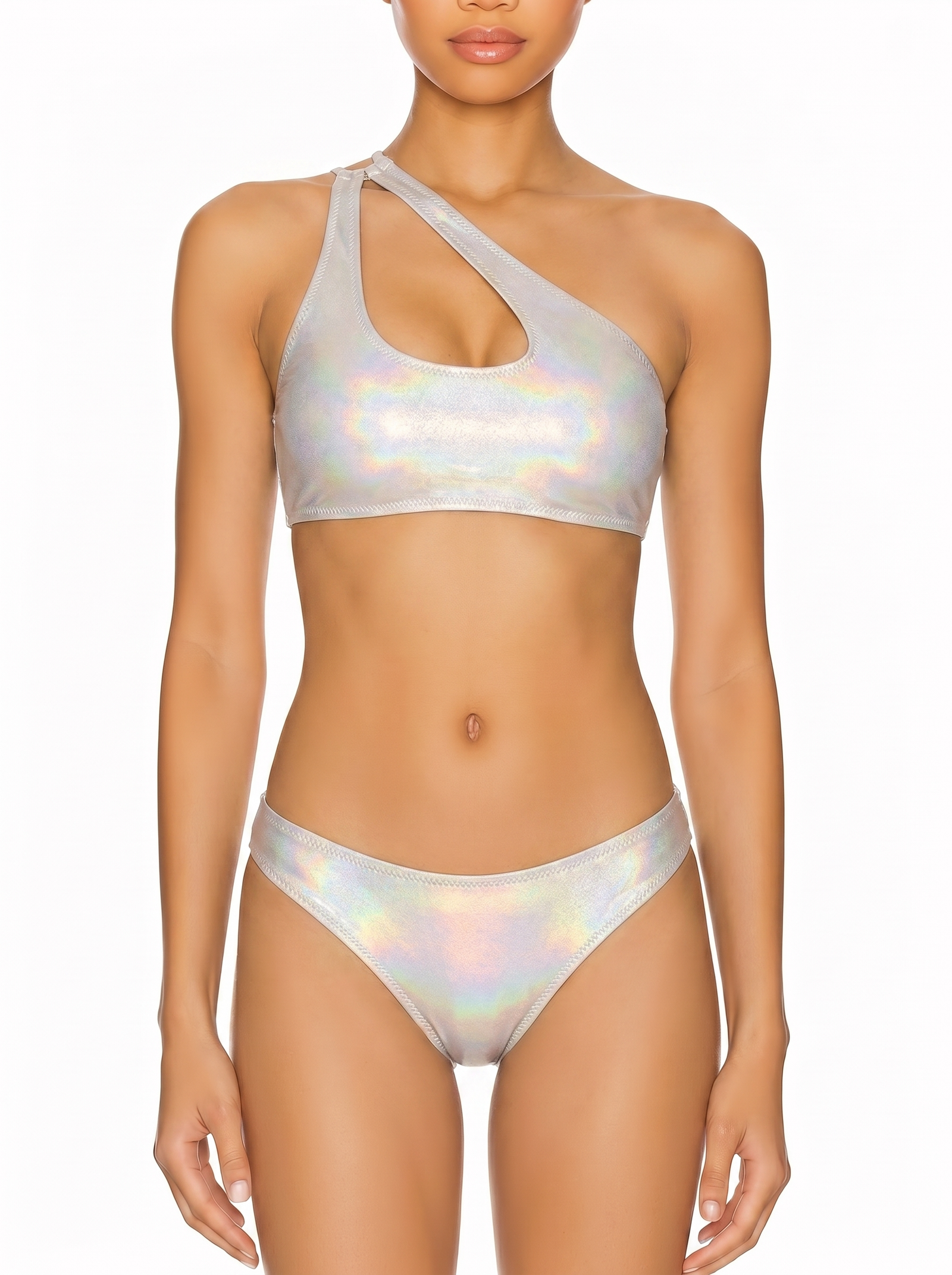 Asymmetric Strap Crop Top Bikini Set
