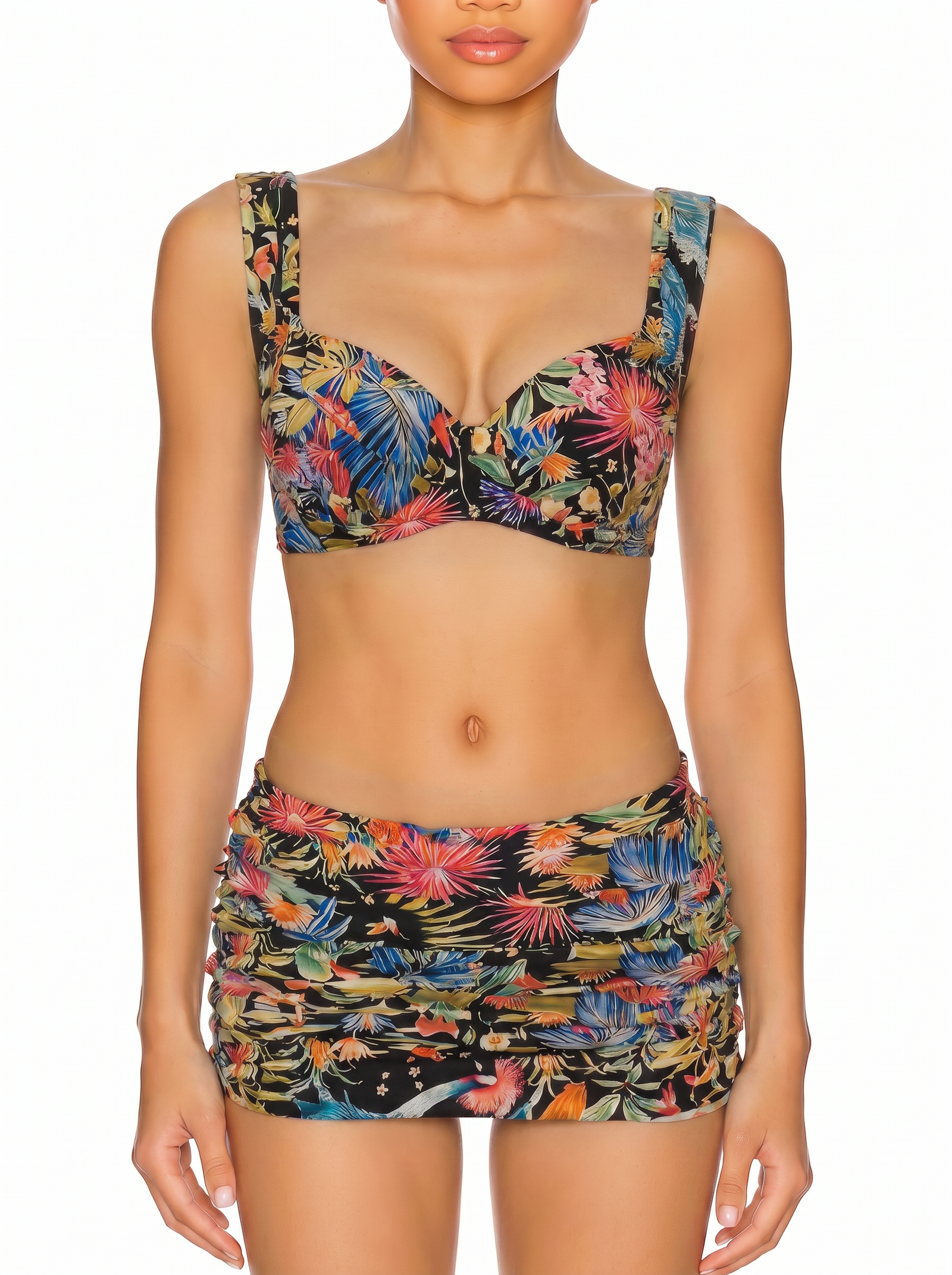 Underwire Tankini Top and Ruched Skirted Bottom Set