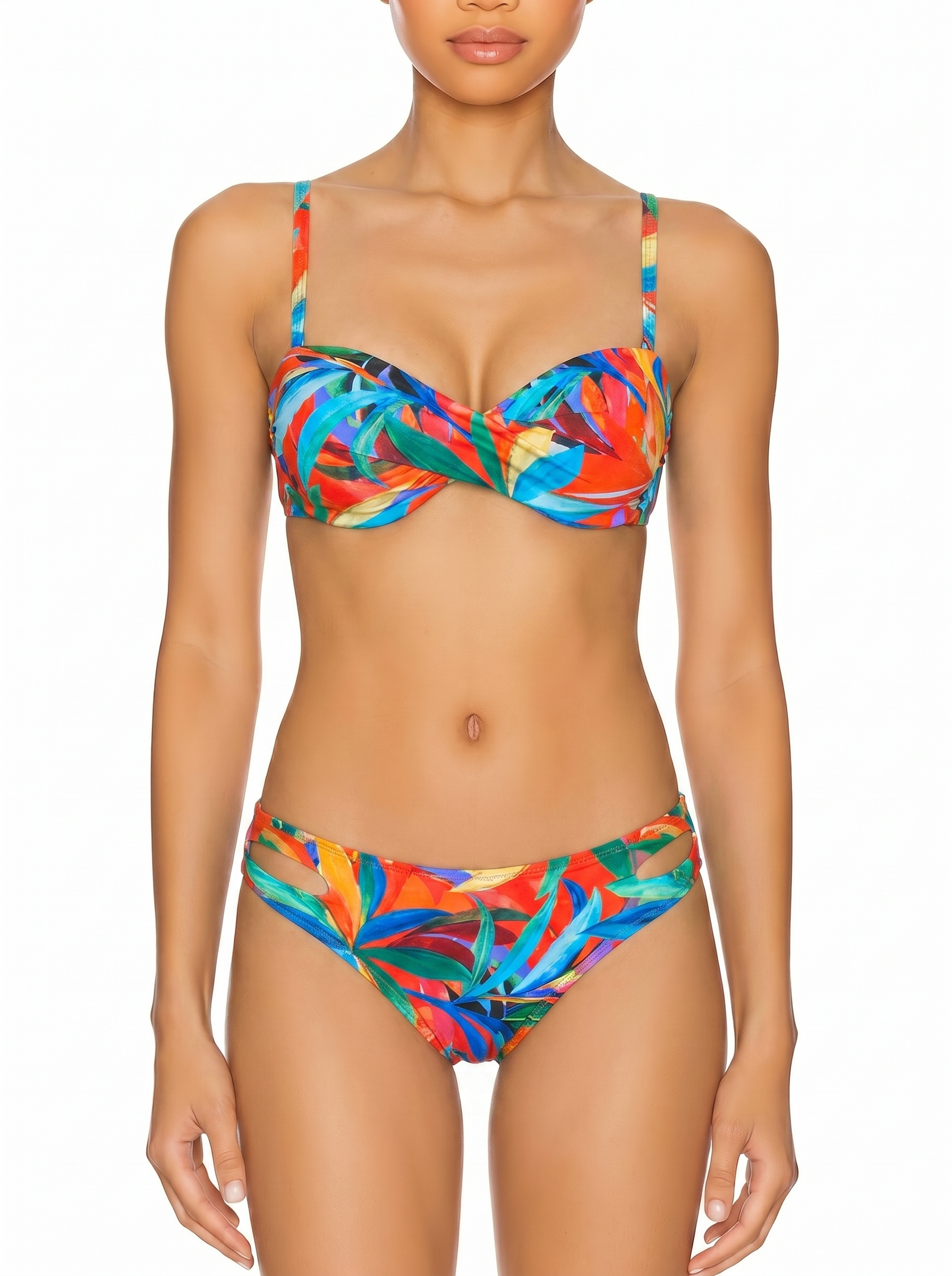 Twist Front Underwire Bikini Set with Cutout Bottoms