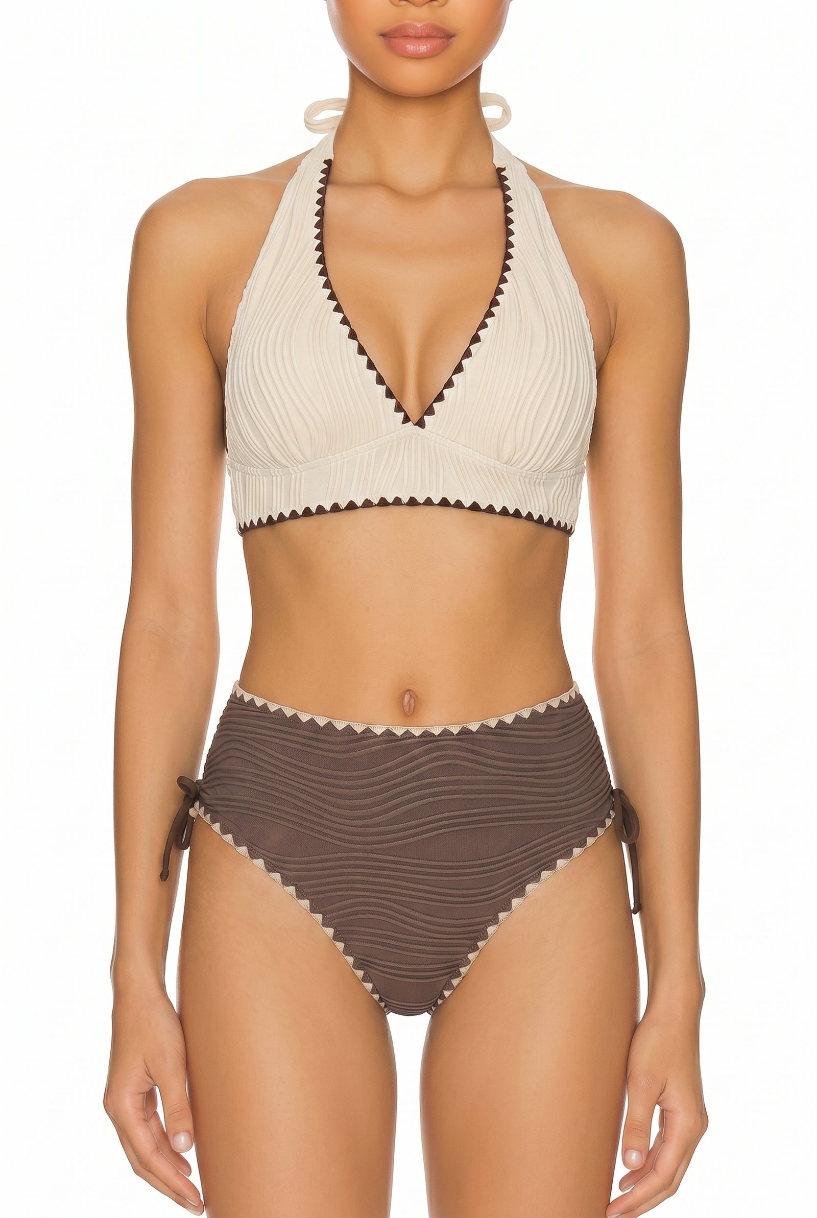 Plissé Halter Triangle Bikini Set