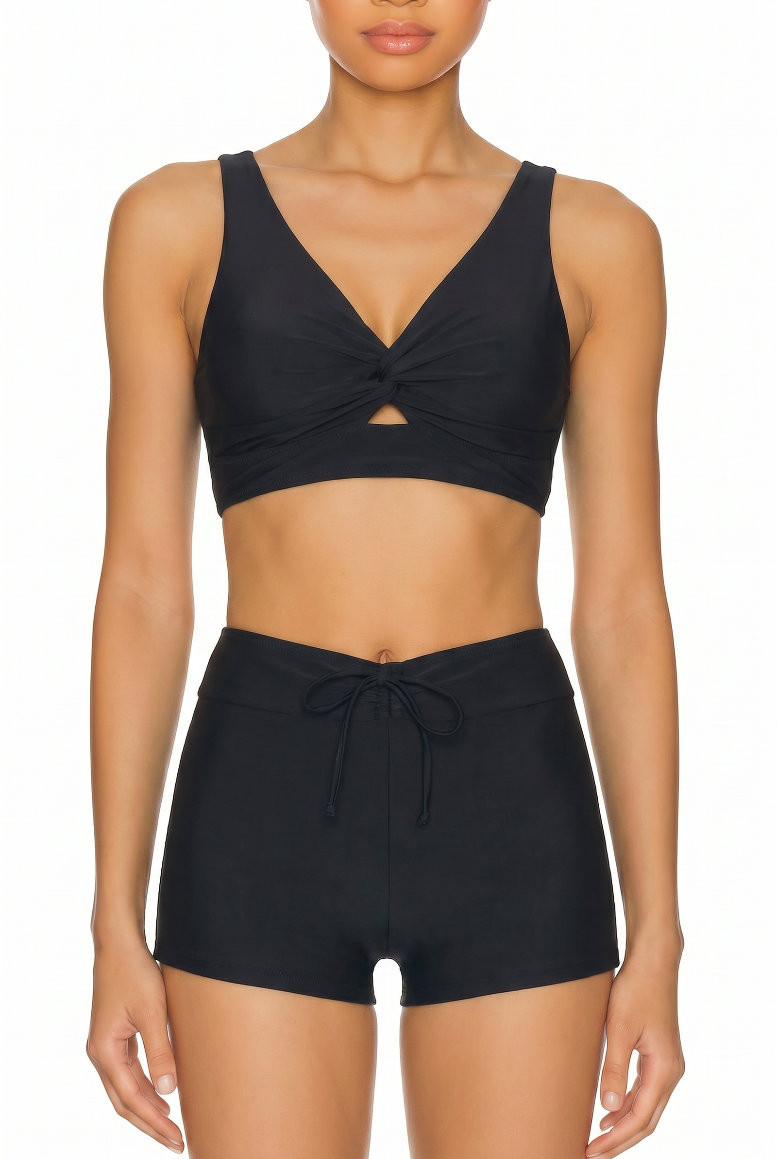 Twist-Front Crop Top and High-Waist Shorts Set