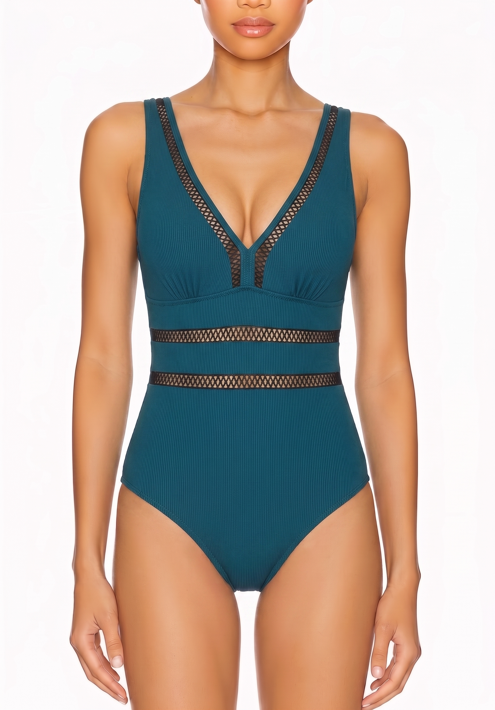 Mesh-Inset Plunge One-Piece Swimsuit