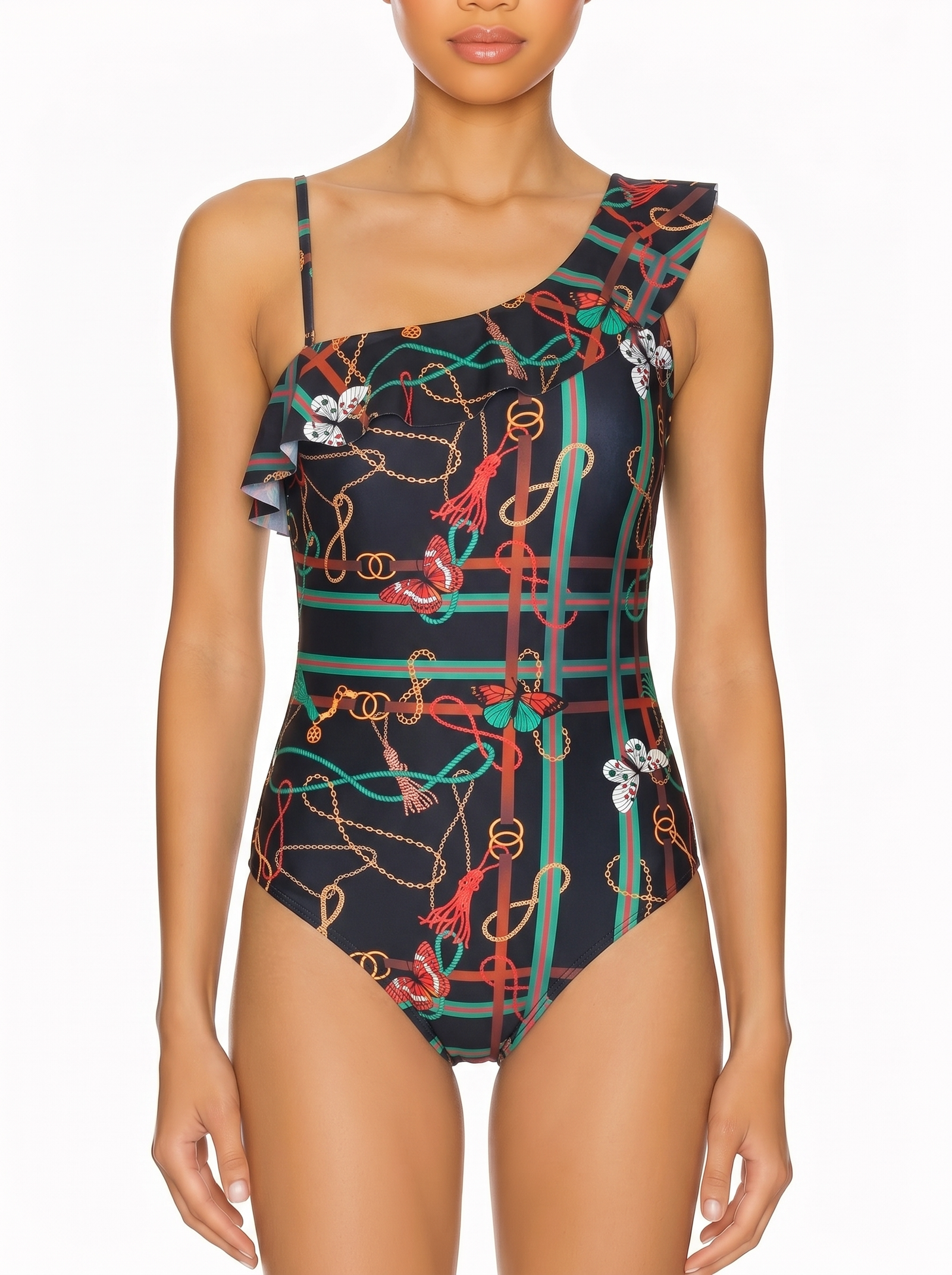 One-Shoulder Ruffle One-Piece Swimsuit