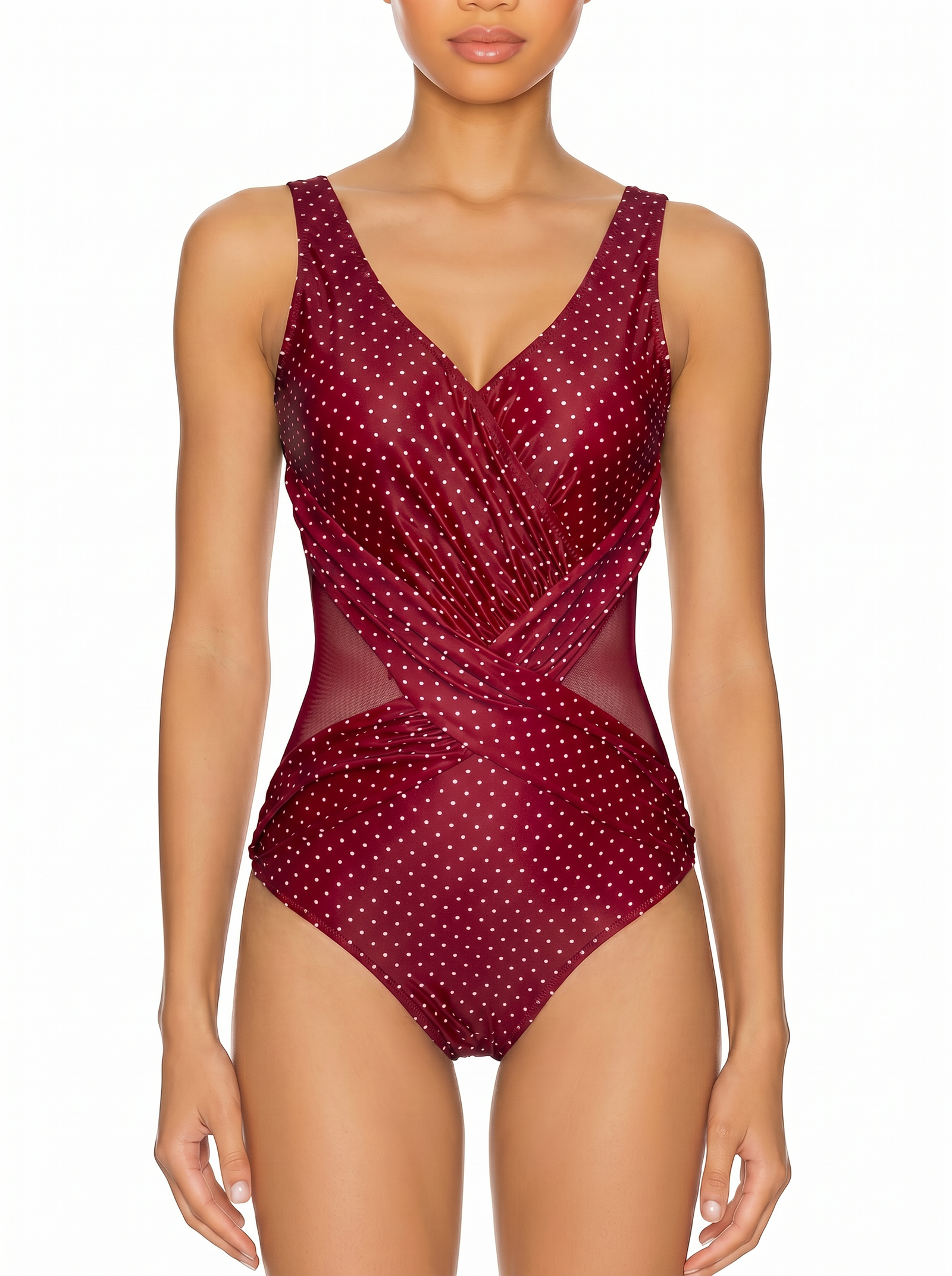 Mesh-Panel Twist-Front One-Piece Swimsuit