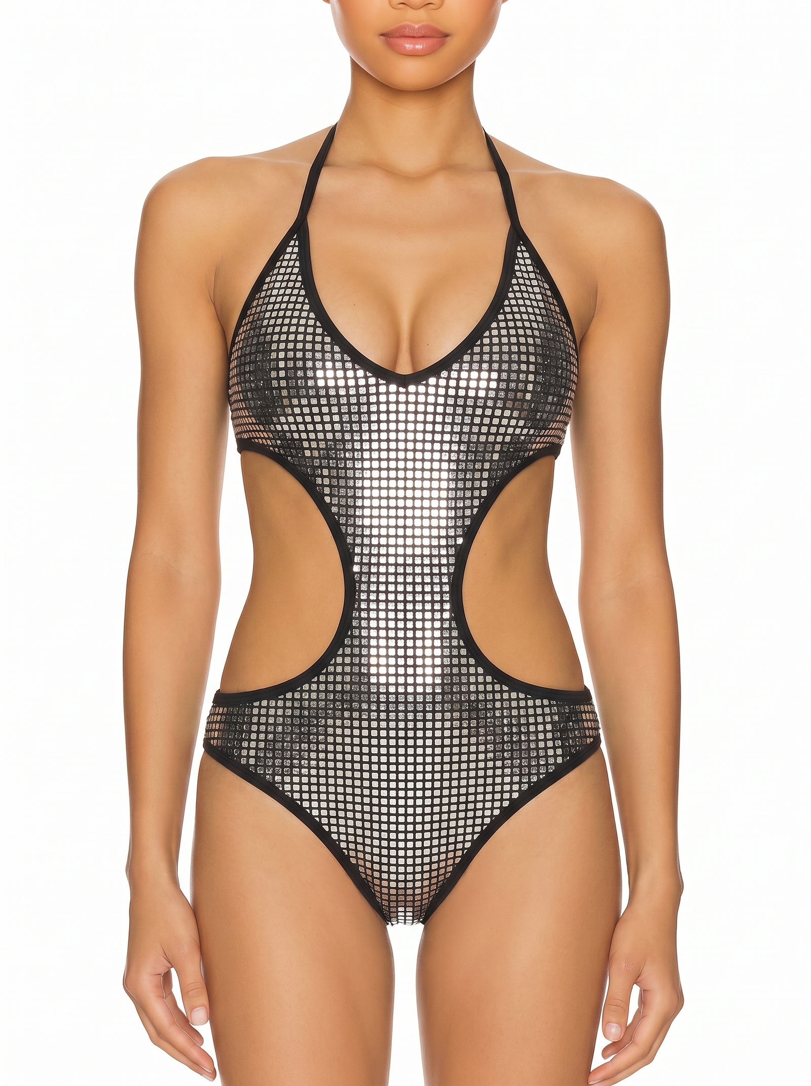 Mesh Cutout Halter Monokini
