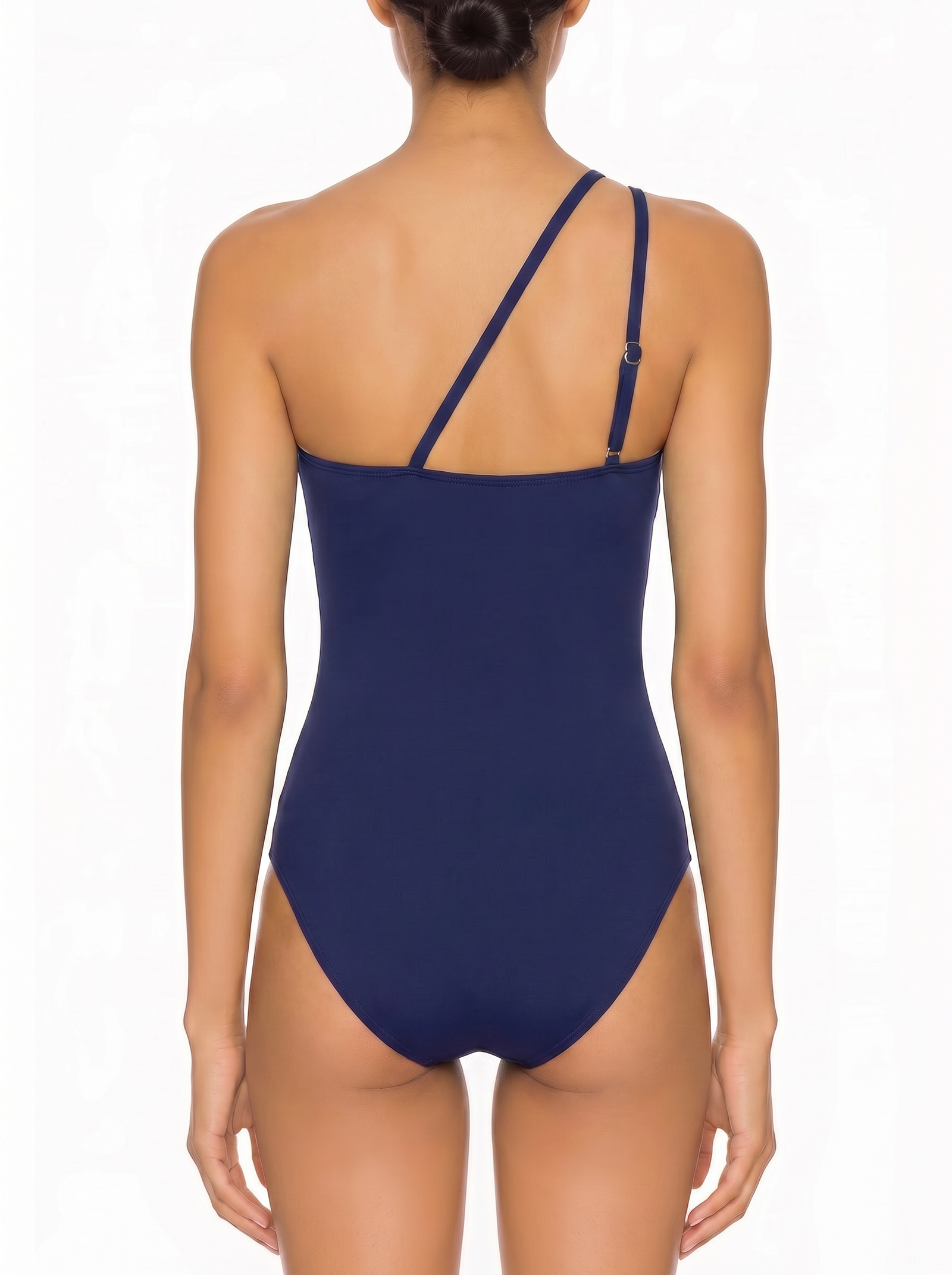 One-Shoulder Ruched Mesh-Panel One-Piece Swimsuit