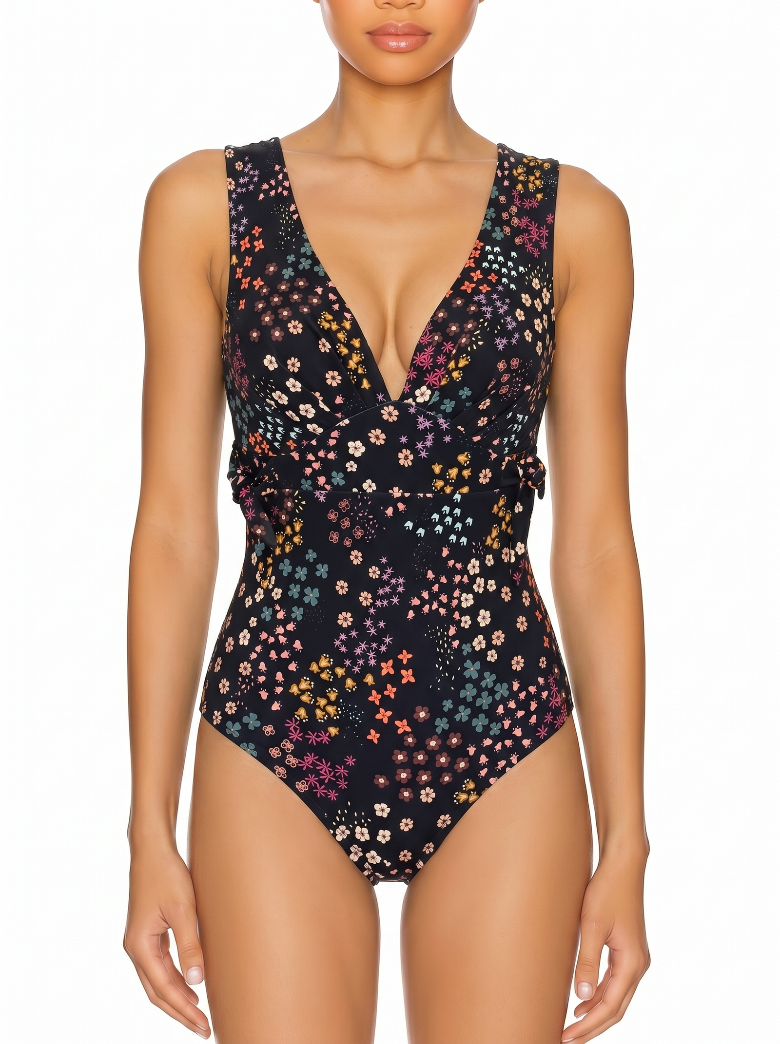 Plunge Neck Ruched One-Piece Swimsuit