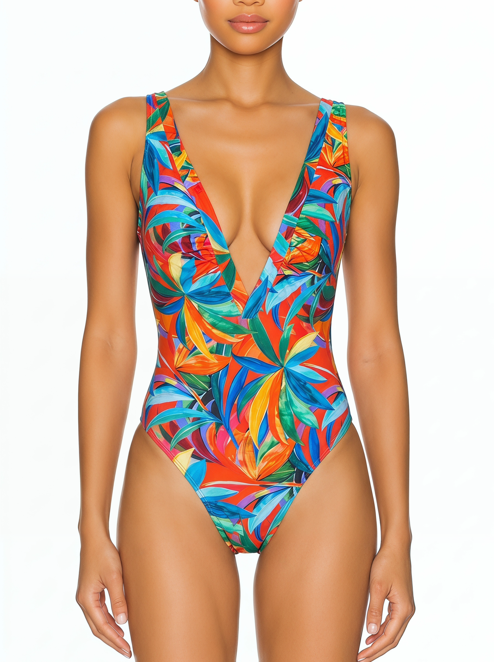 Plunge Neck Wide Strap One-Piece Swimsuit