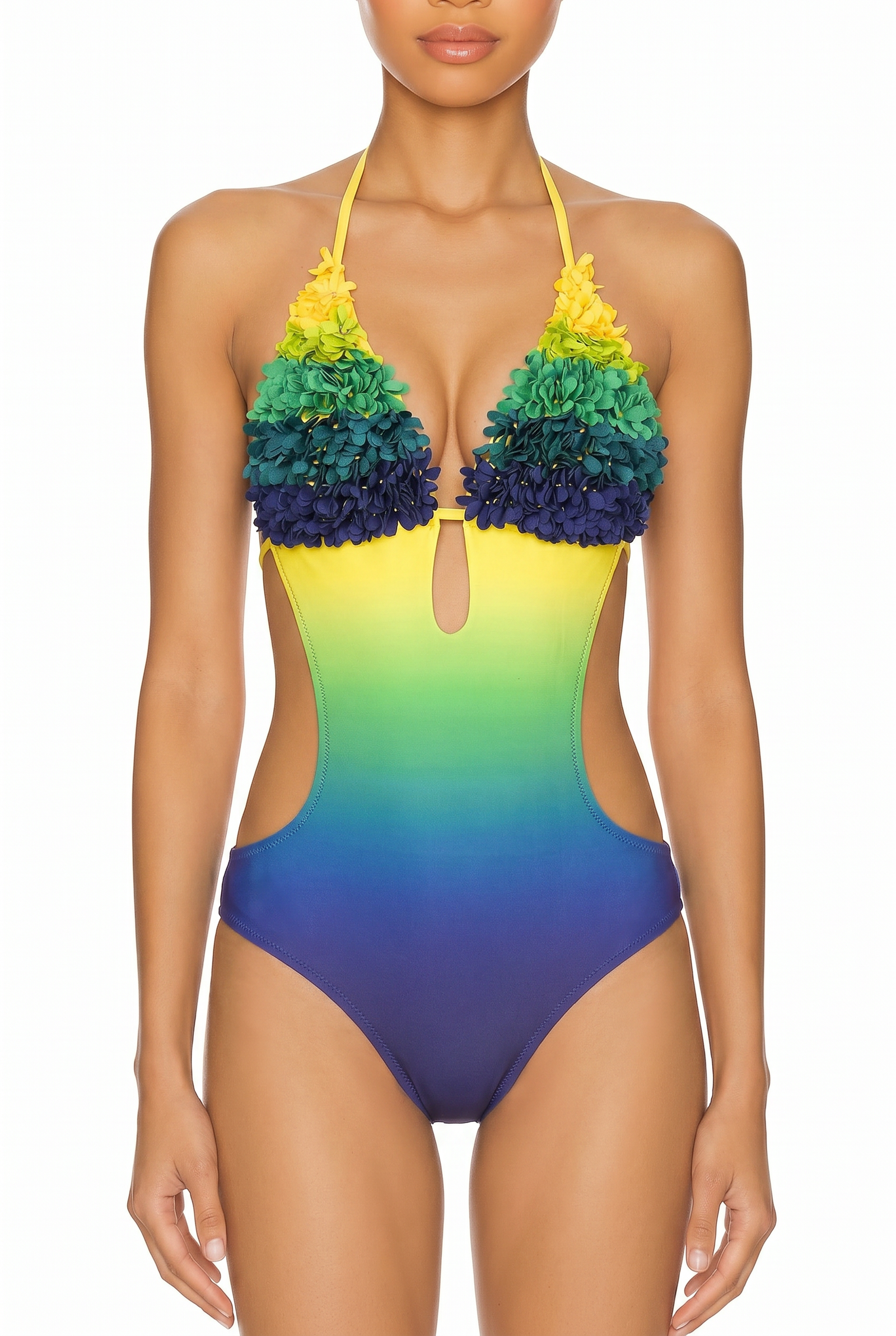 Halter Triangle Monokini with Floral Applique