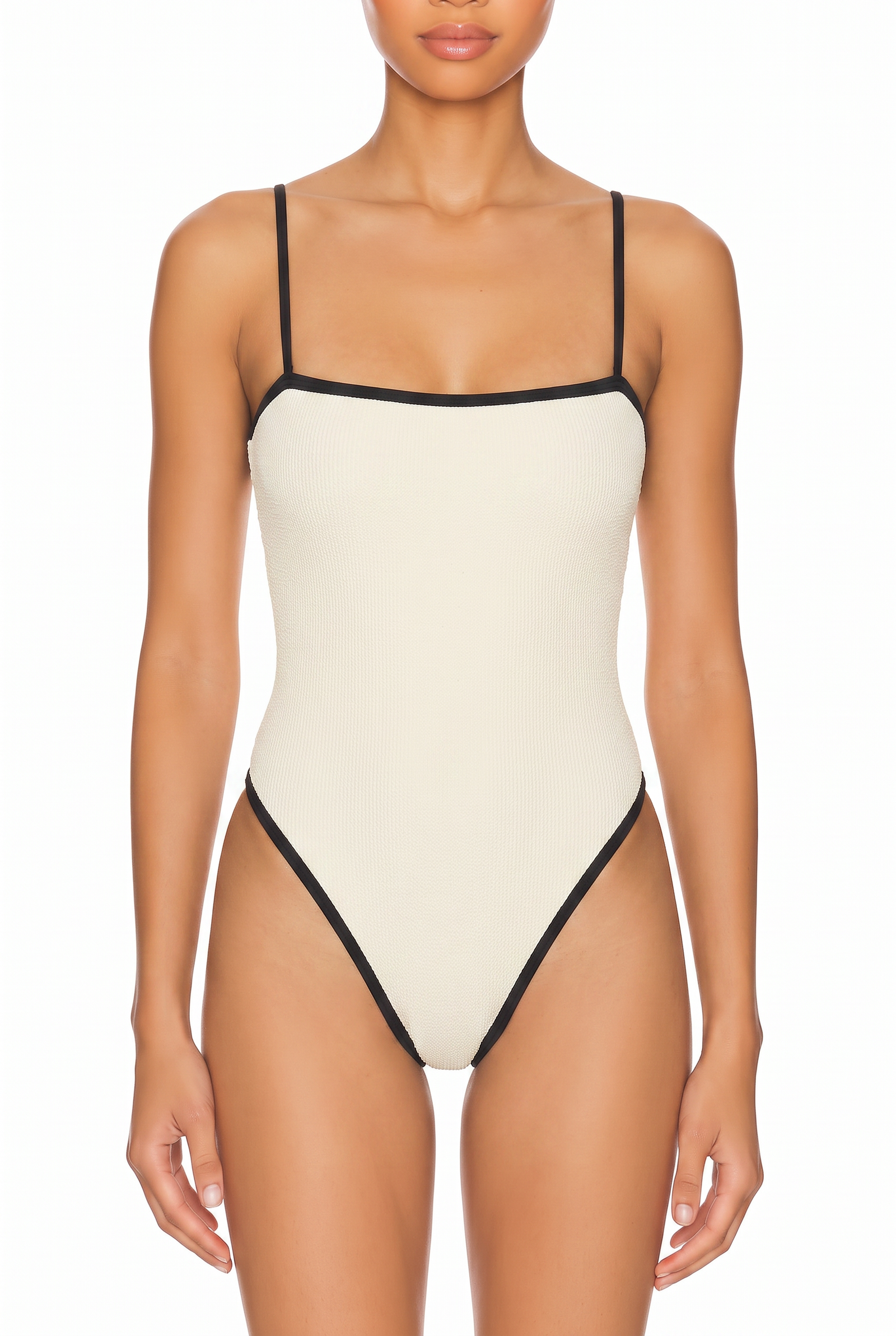 Piped Square-Neck One-Piece Swimsuit