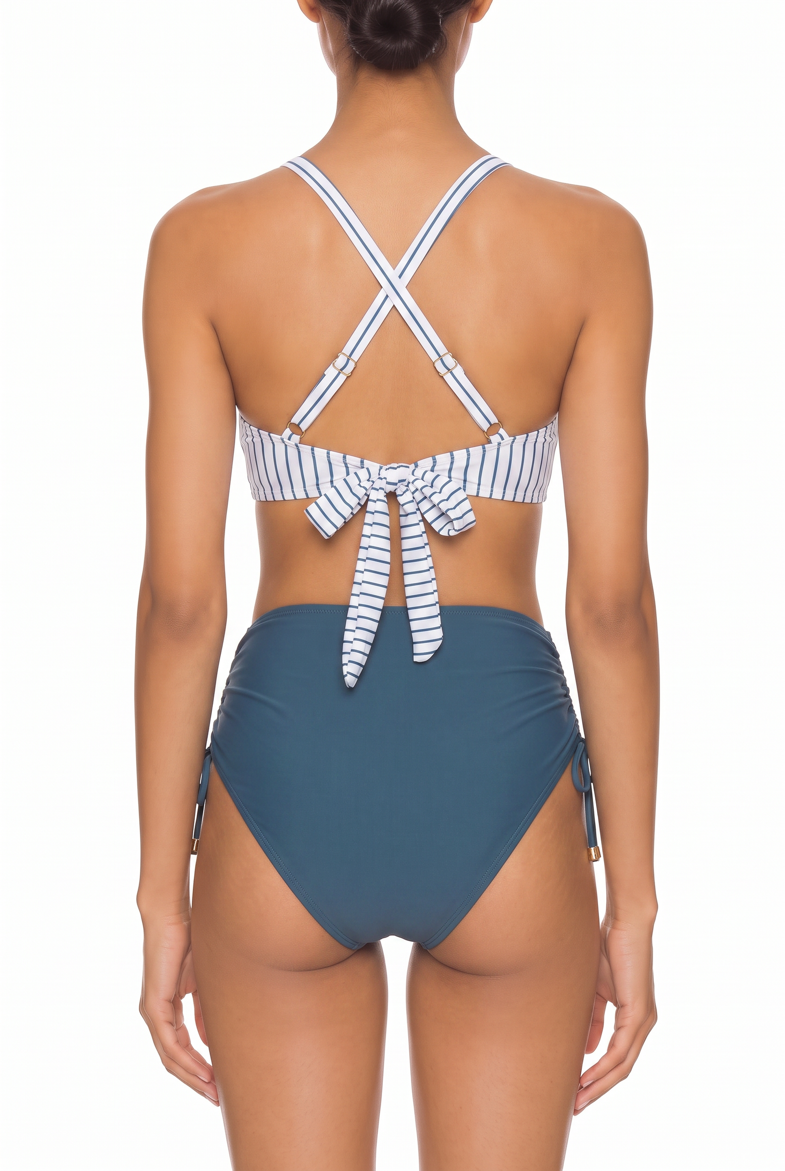 Ruched Halter Crop Top and High-Waist Tie-Side Bikini Set