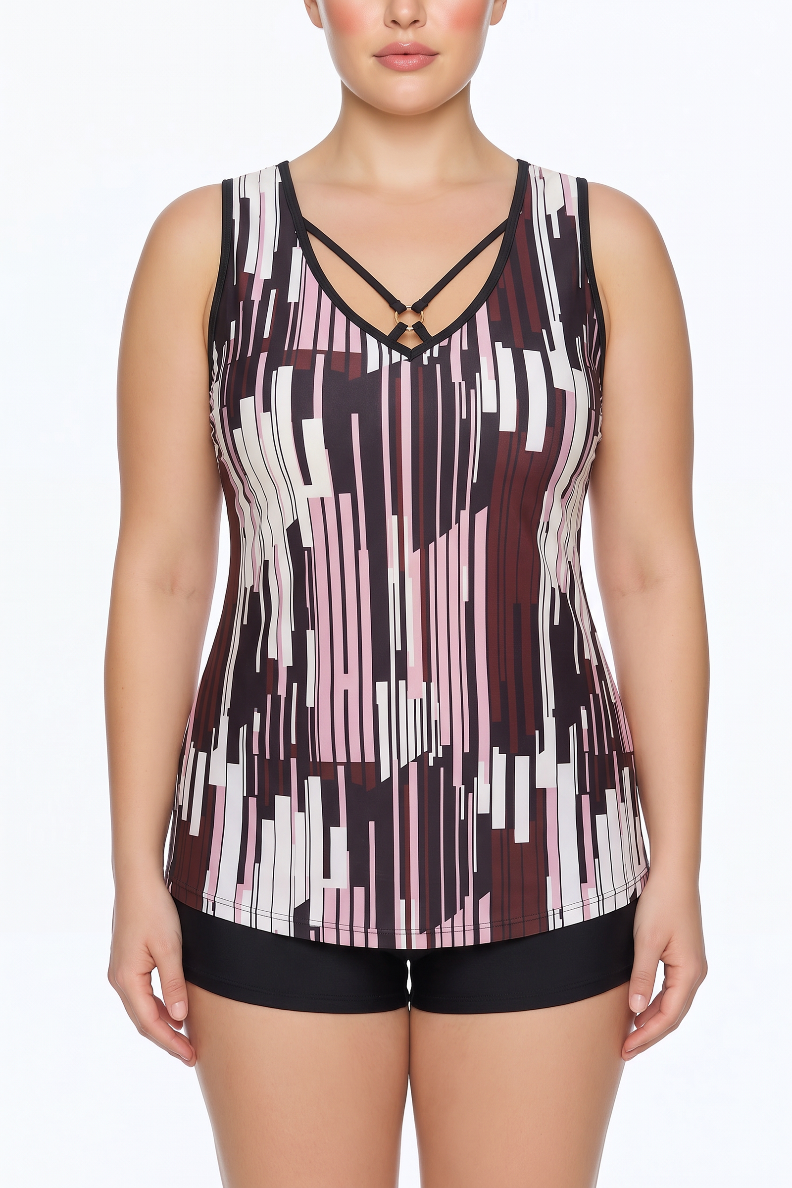 Crisscross Neck Tankini Top and Boyshort Set