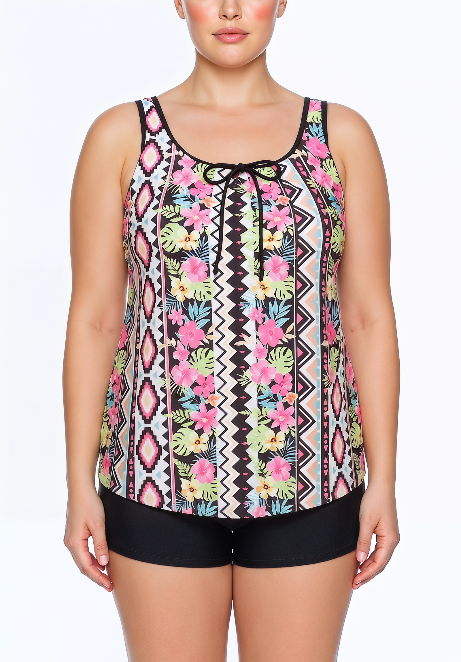 Tie-Front Tankini Top and Boyshort Set