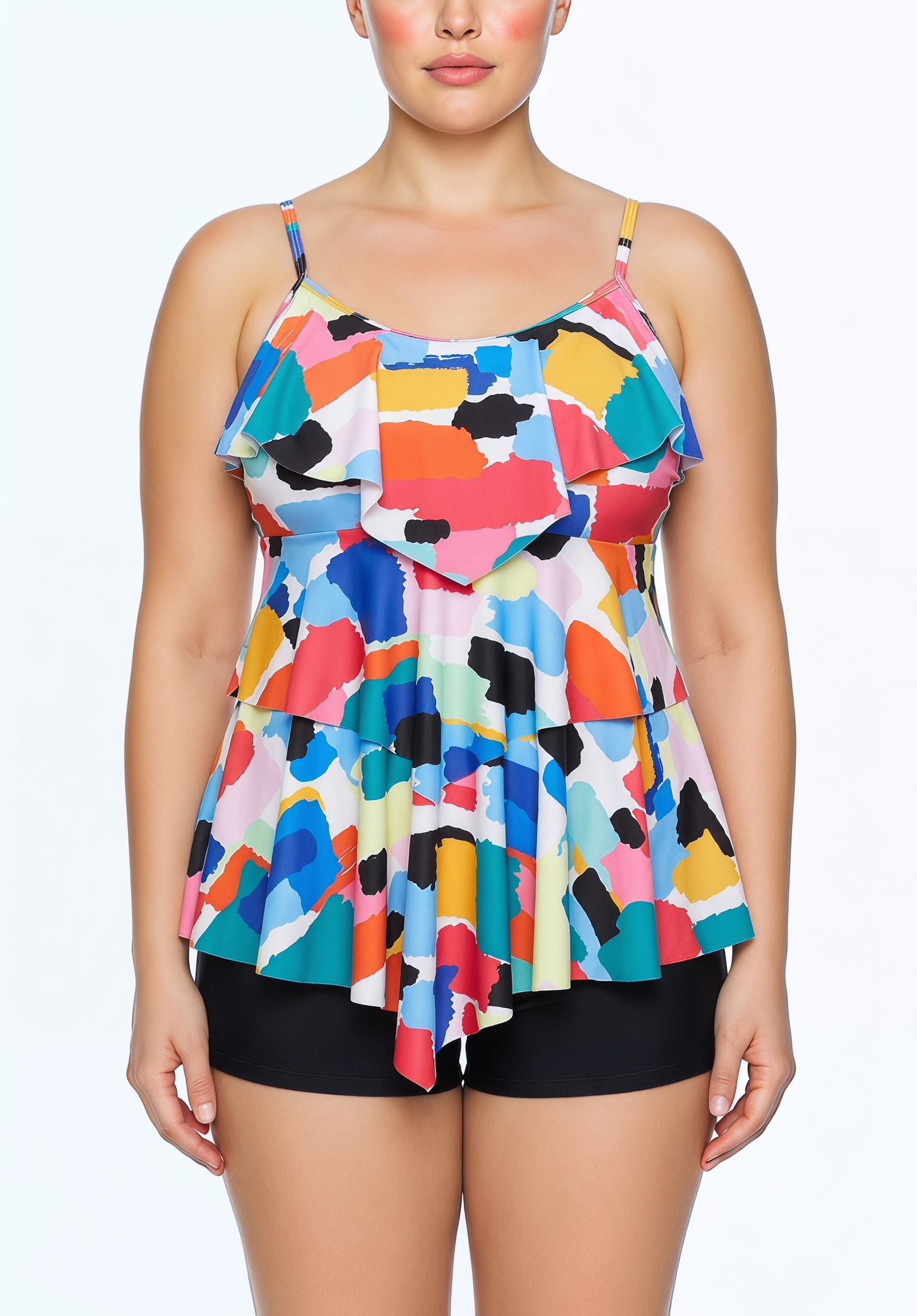 Tiered Ruffle Camisole Tankini Set