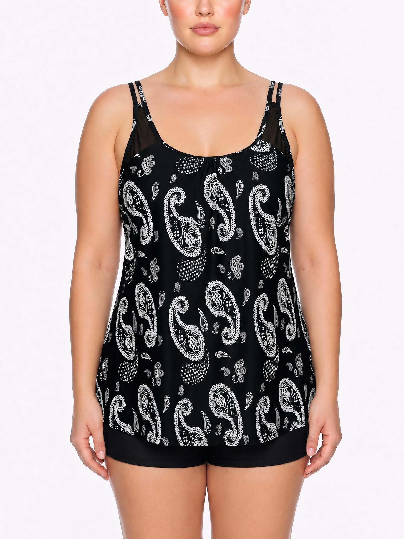 Double-Strap Tankini Top and Boyshort Set