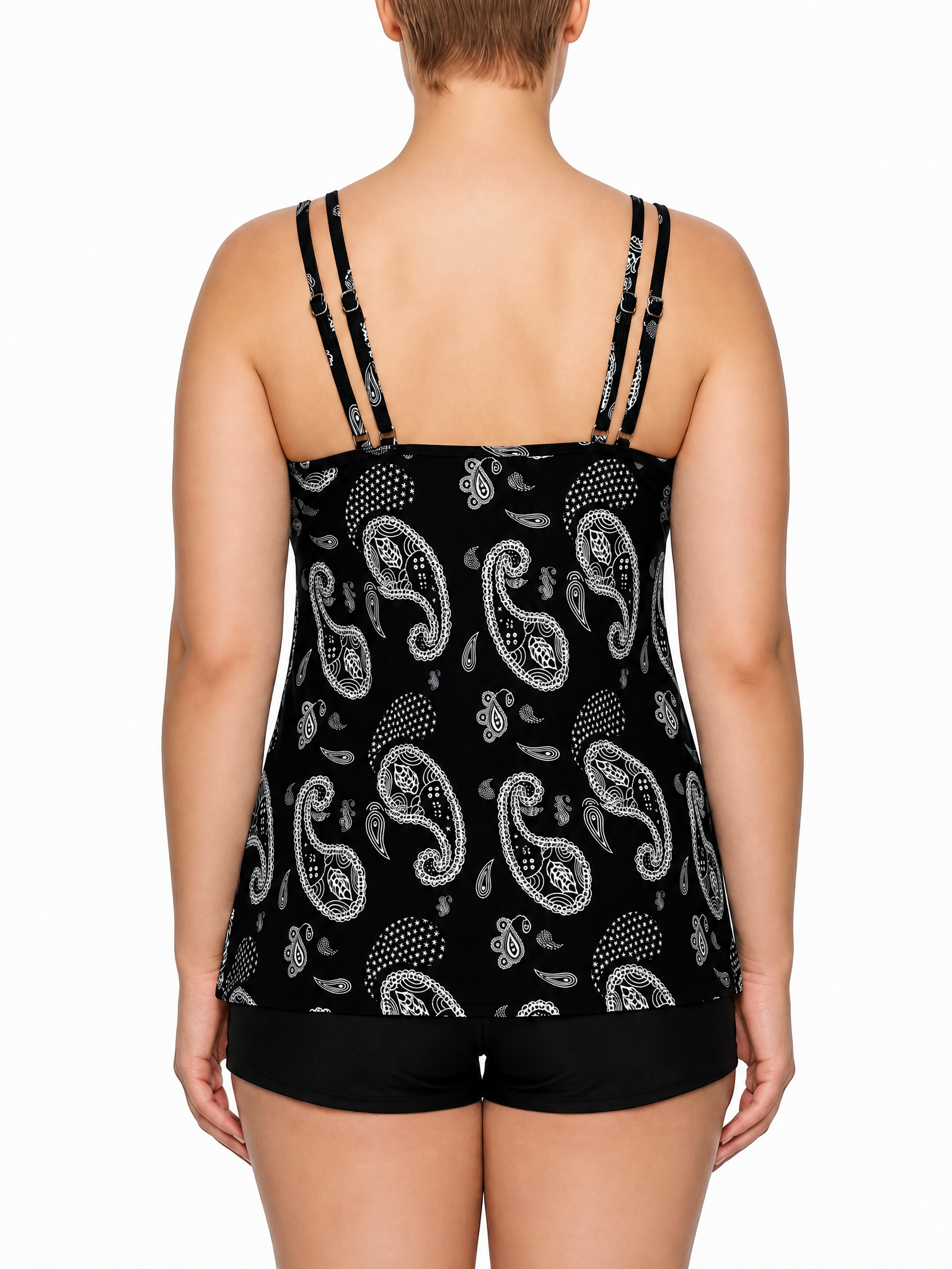 Double-Strap Tankini Top and Boyshort Set