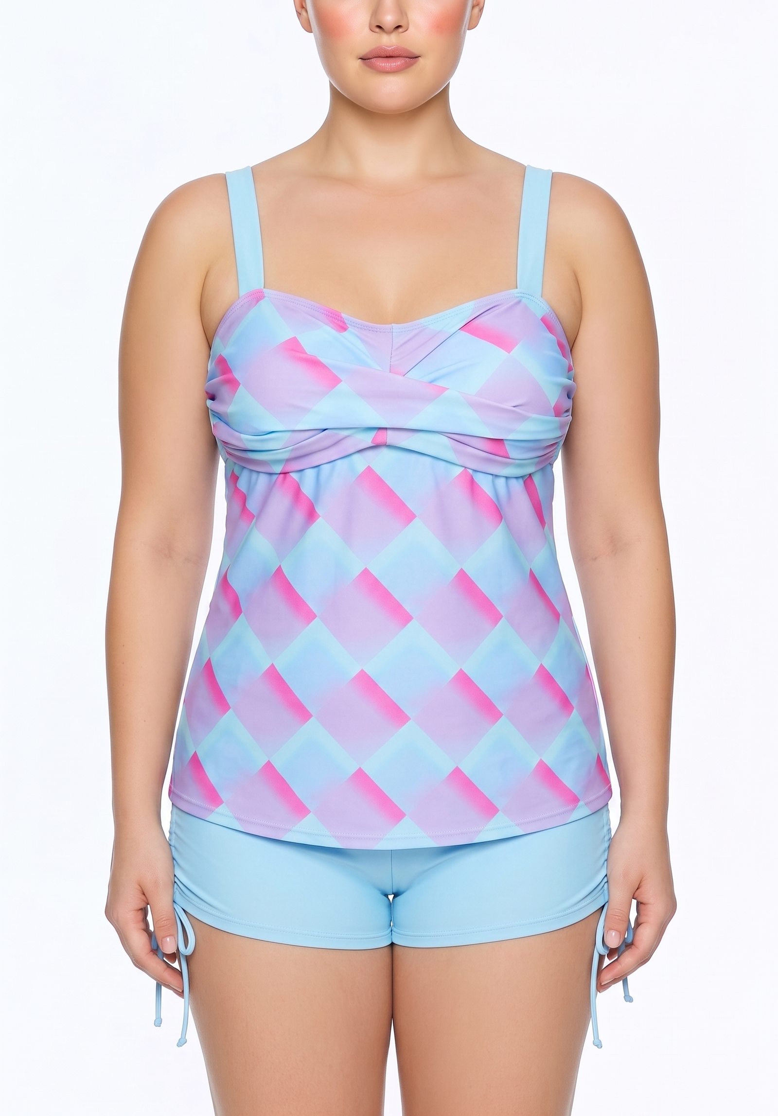 Twist-Front Tankini and Ruched Boyshort Set