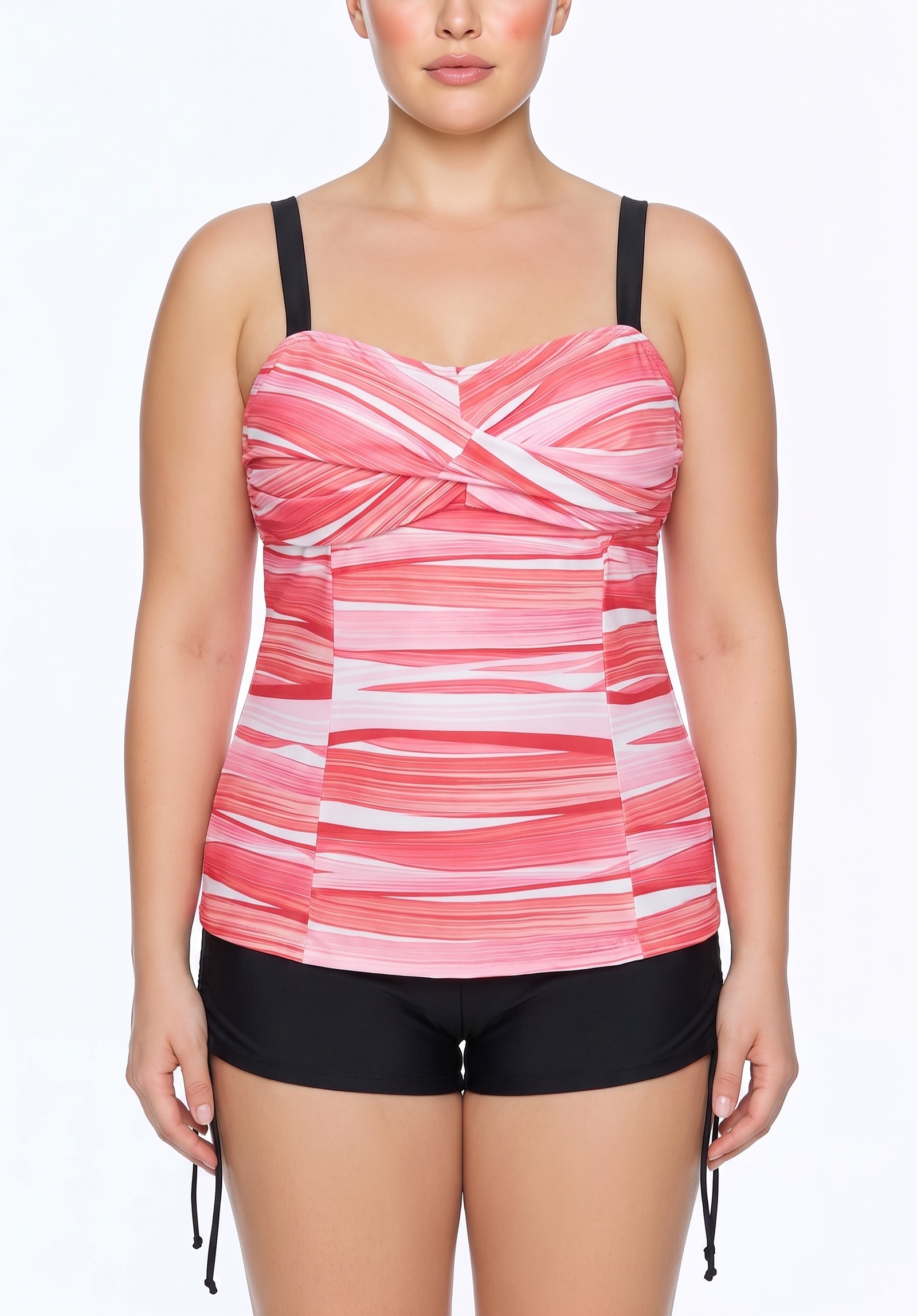 Twist-Front Tankini and Drawstring Boyshort Set