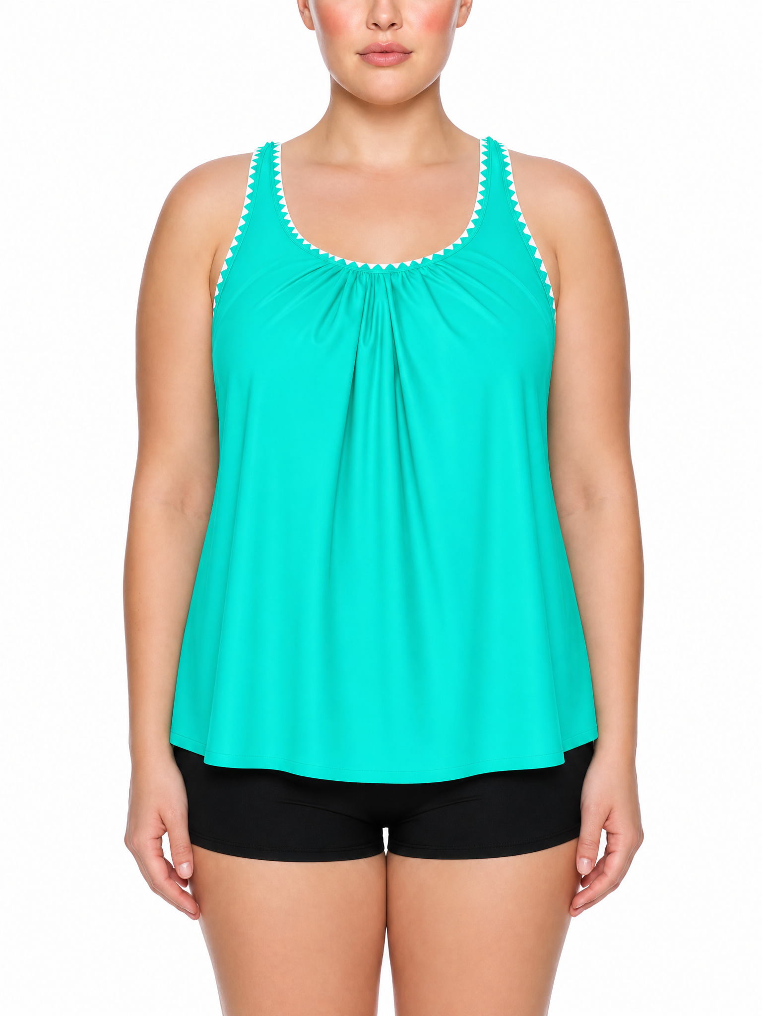 Ruched Scoop Neck Tankini and Boyshort Set
