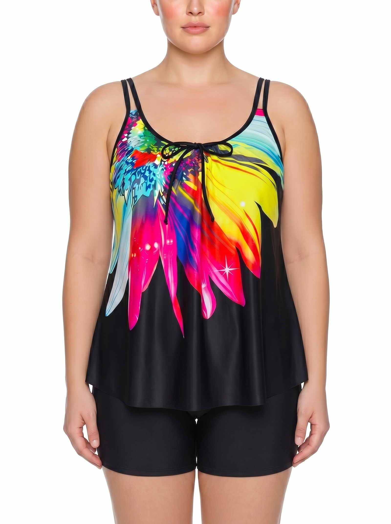 Double-Strap Tie-Front Tankini and Boyshort Set