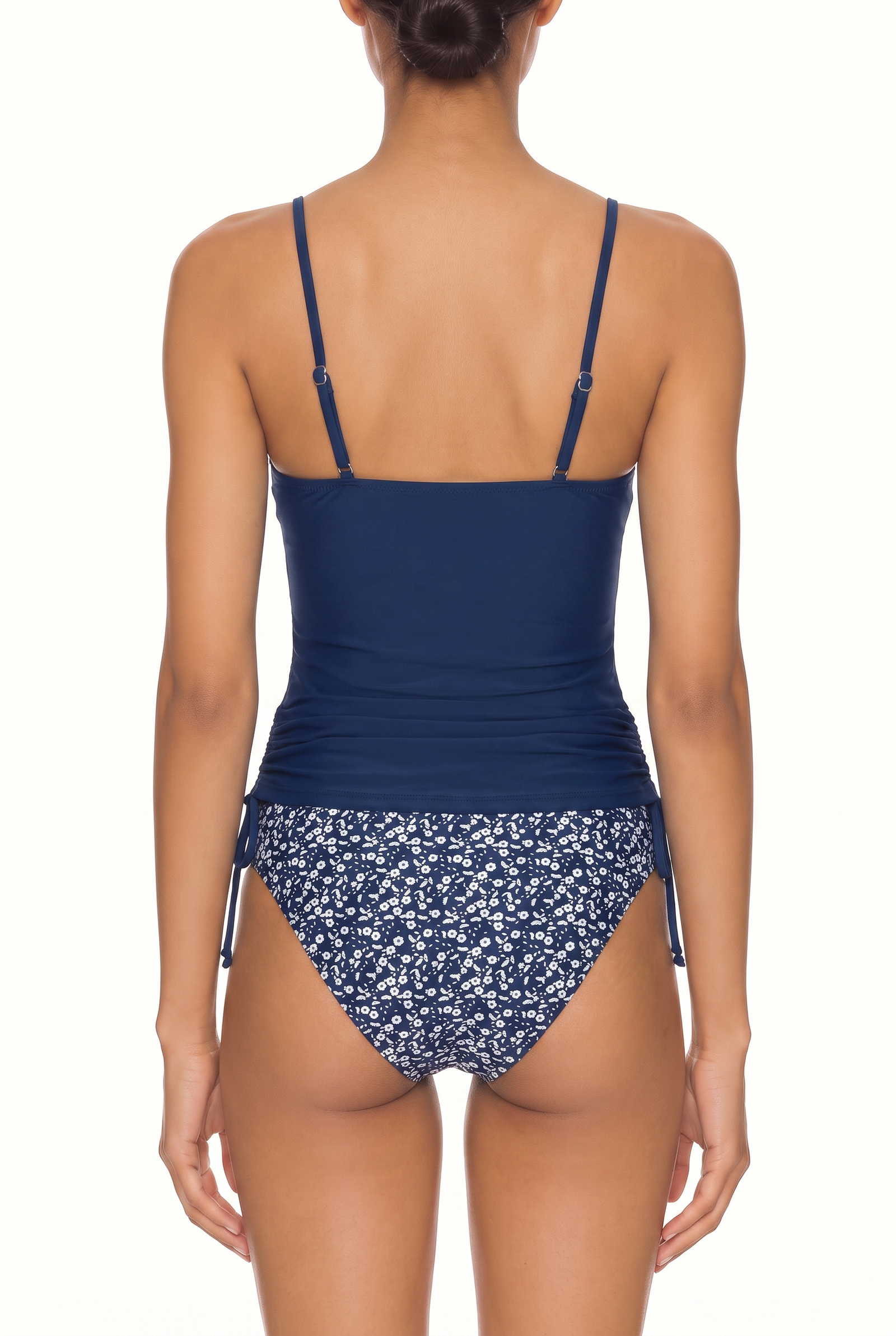 Ruched Tankini Top and Tie-Side Bikini Bottom Set