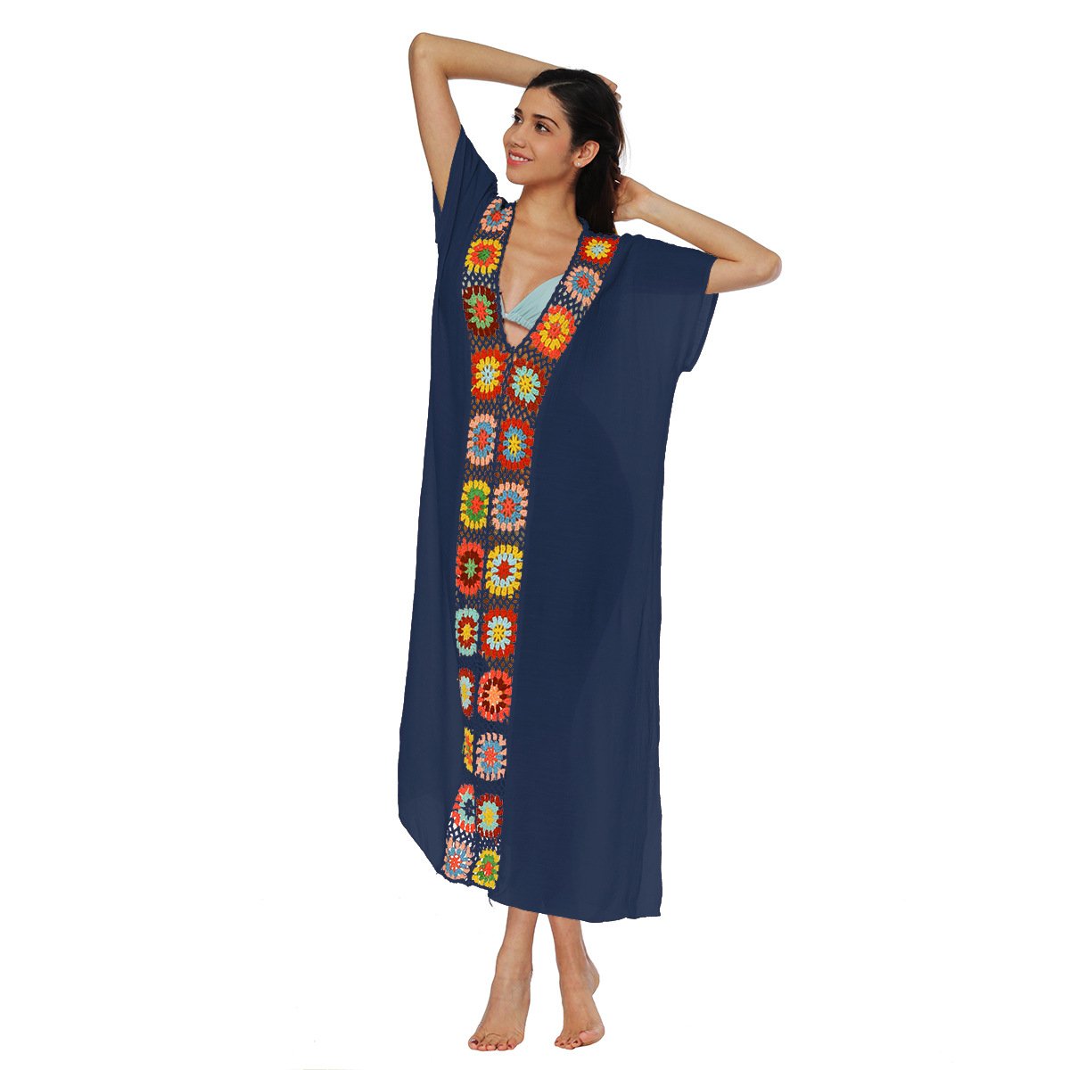 V-Neck Crochet Trim Caftan Cover-Up