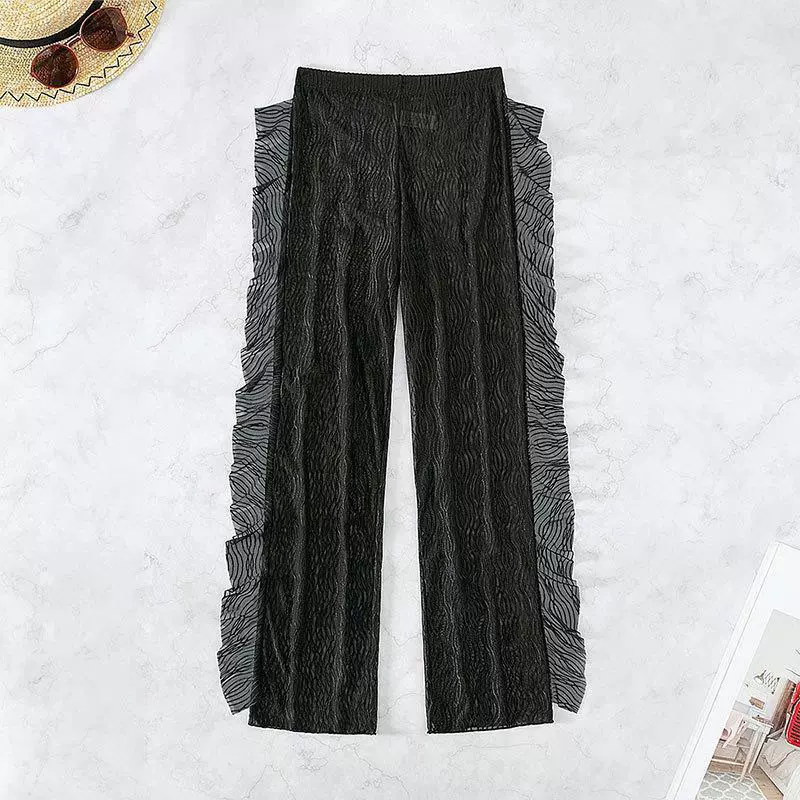 Sheer Ruffle Trim Wide Leg Beach Cover-Up Pants view 4
