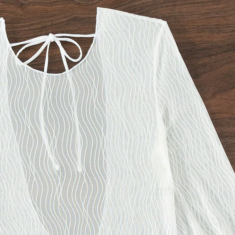 Women's Long Sleeve Tie-Back Mini Swim Cover-Up Dress view 4