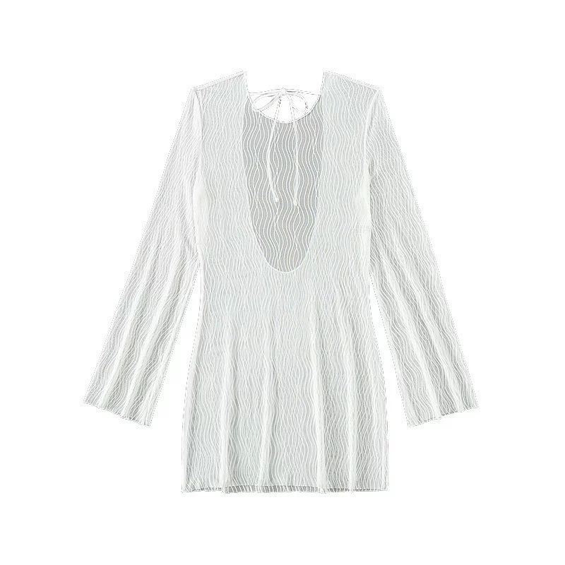 Women's Long Sleeve Tie-Back Mini Swim Cover-Up Dress view 5