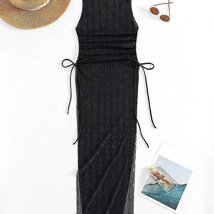 Women's Sheer High Neck Side Tie Maxi Cover-Up Dress view 4