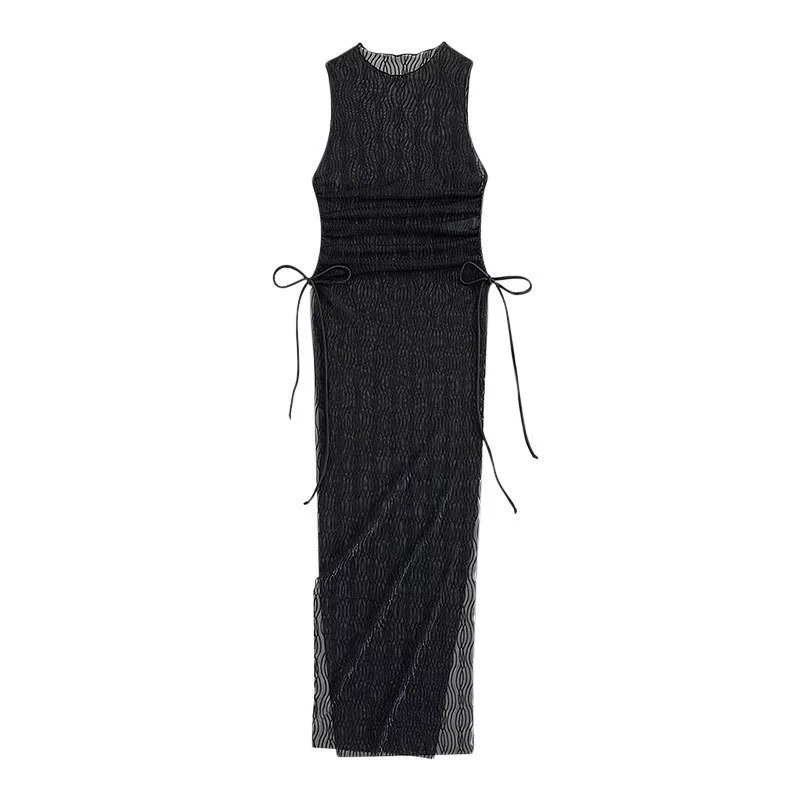 Women's Sheer High Neck Side Tie Maxi Cover-Up Dress view 5
