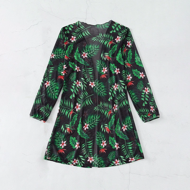 Women's Sheer Long Sleeve Kimono Swim Cover-Up Cardigan view 3