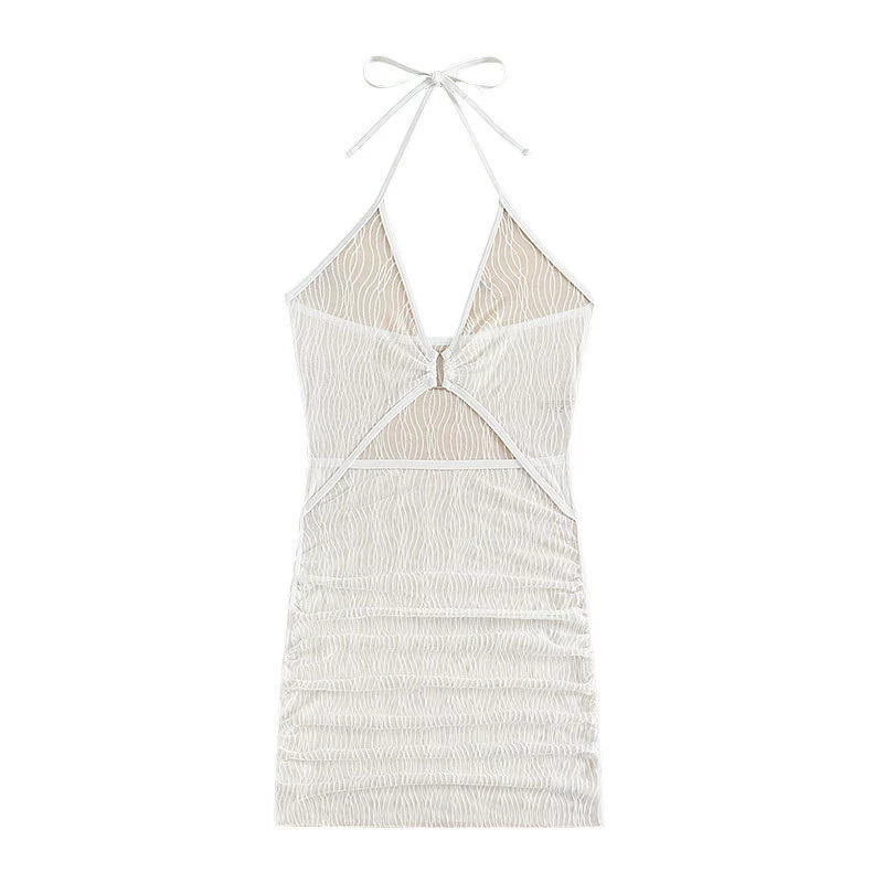 Women's Halter Cutout Sheer Beach Cover-Up Mini Dress view 5